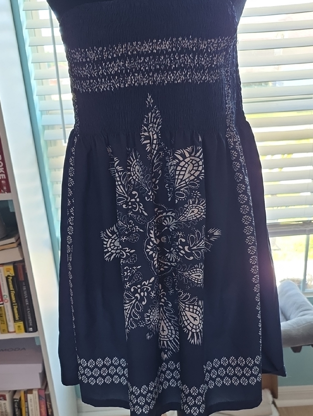 SHEIN Black Strapless Smocked Dress with White Floral Print
